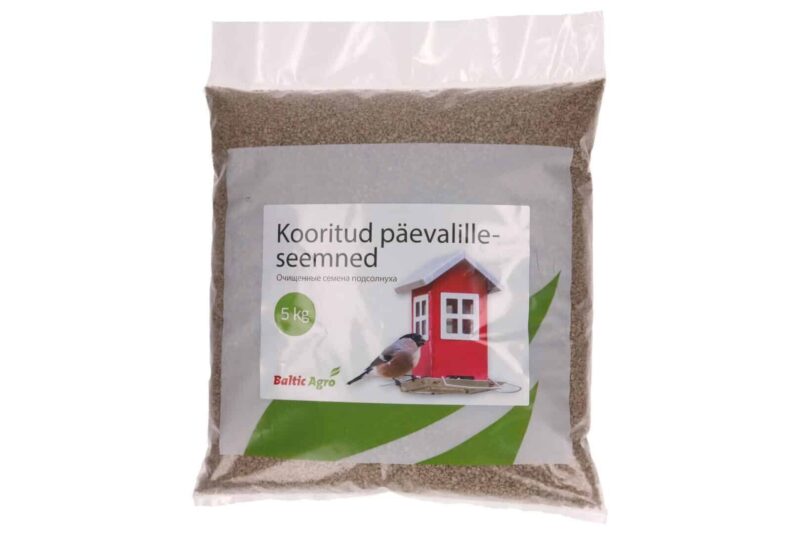 Kuoritut auringonkukansiemenet 5 kg:n pakkauksessa Baltic Agro -brändiltä, ihanteellinen lintujen ja muiden eläinten ravinnoksi.