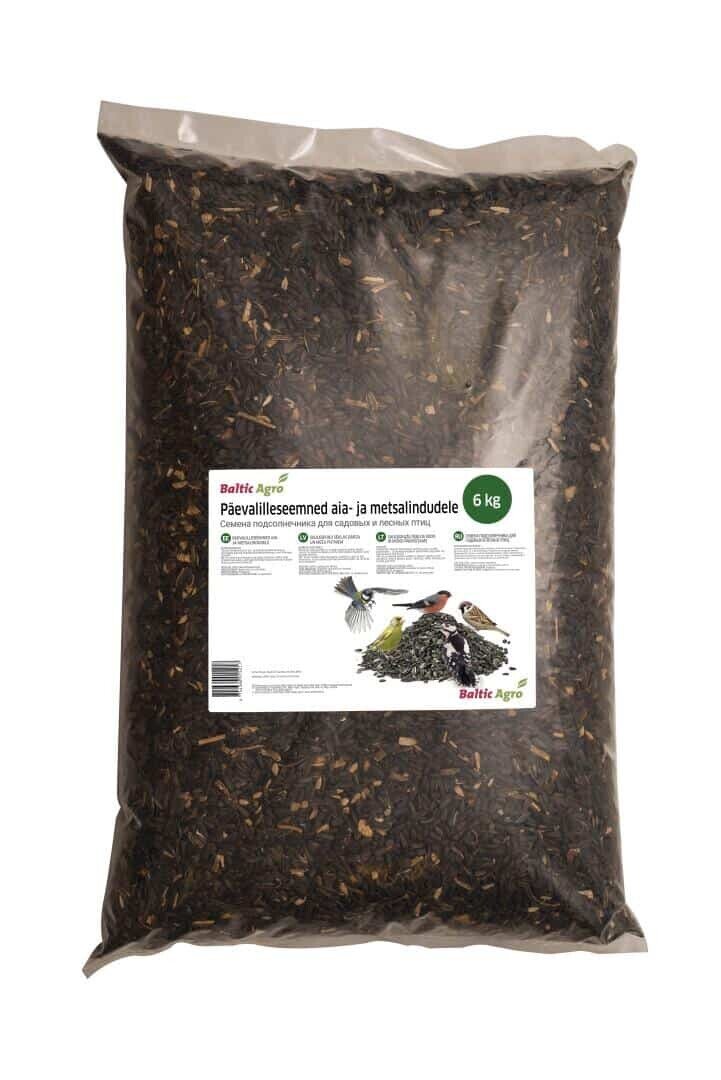 Baltic Agro 6 kg auringonkukansiemeniä puutarha- ja metsälajeille, ihanteellinen linturuoka, sisältää erilaisia siemeniä ja ravintoaineita.
