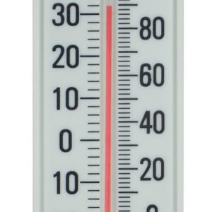 Lämpömittari näyttää lämpötilan Celsius- ja Fahrenheit-asteina.